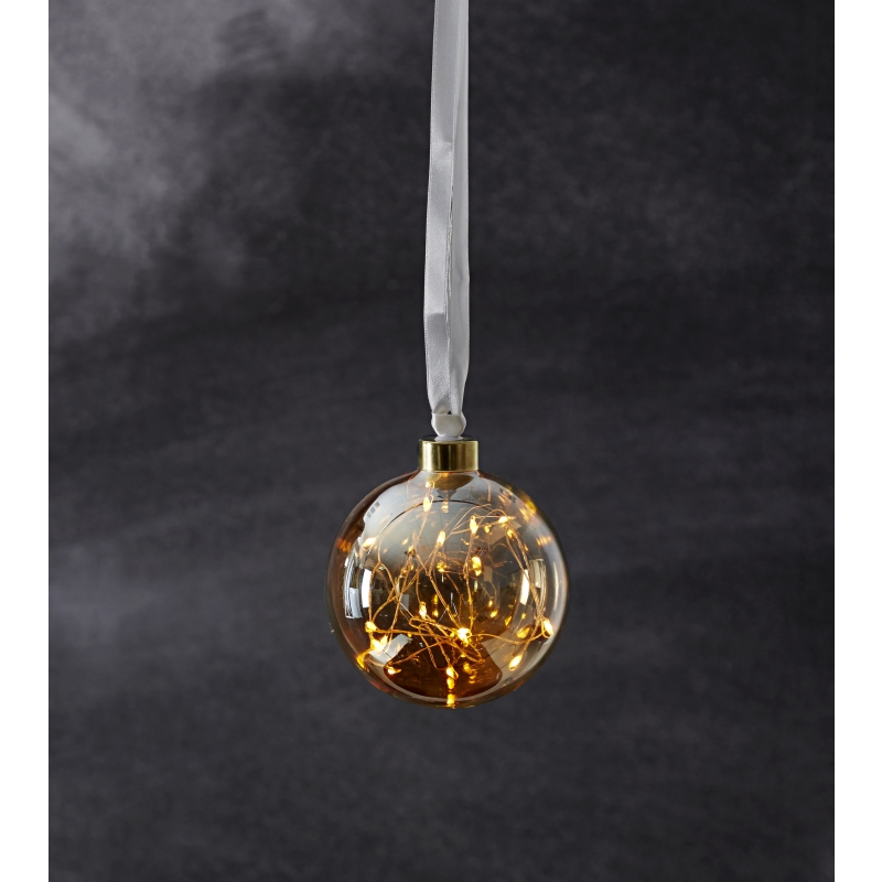 Klaaspall Glow Amber 10cm, 15 LED tuld, patareitoide, IP20