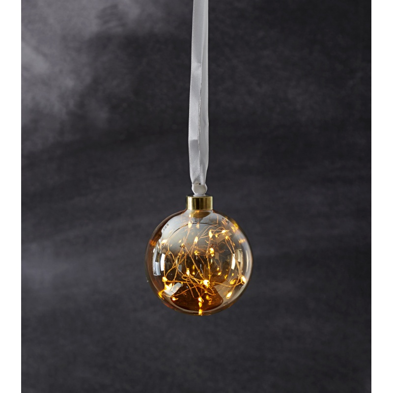 Klaaspall Glow Amber 10cm, 15 LED tuld, patareitoide, IP20