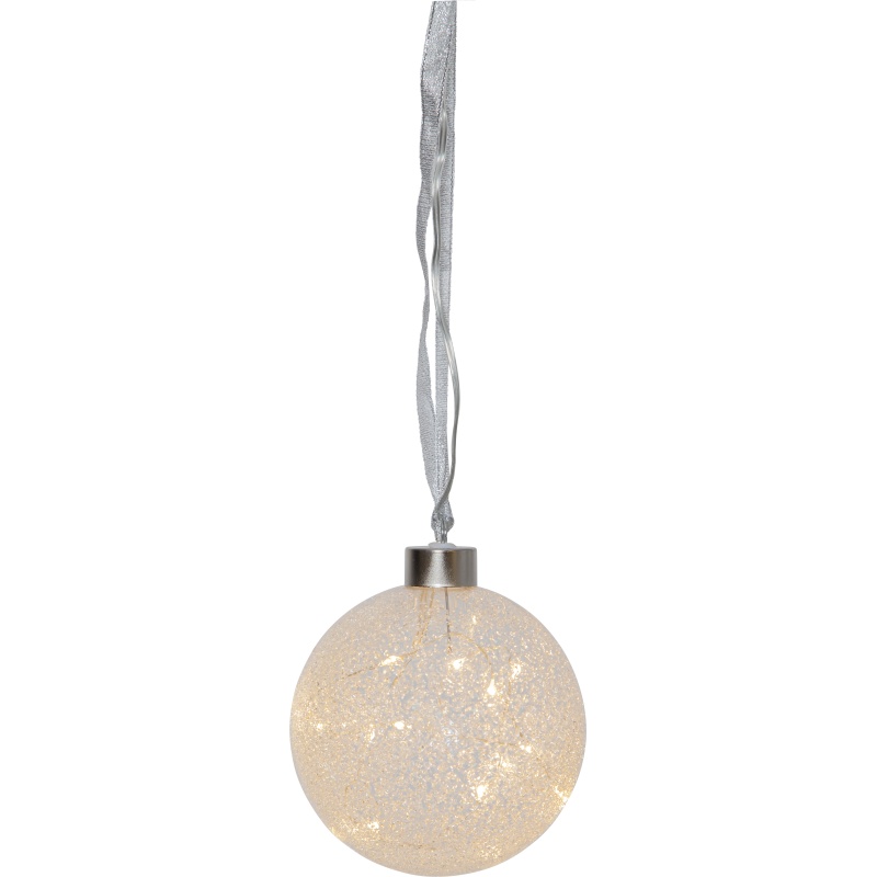 Klaaspall Glow Snow 10cm, 15 LED tuld, patareitoide, IP20