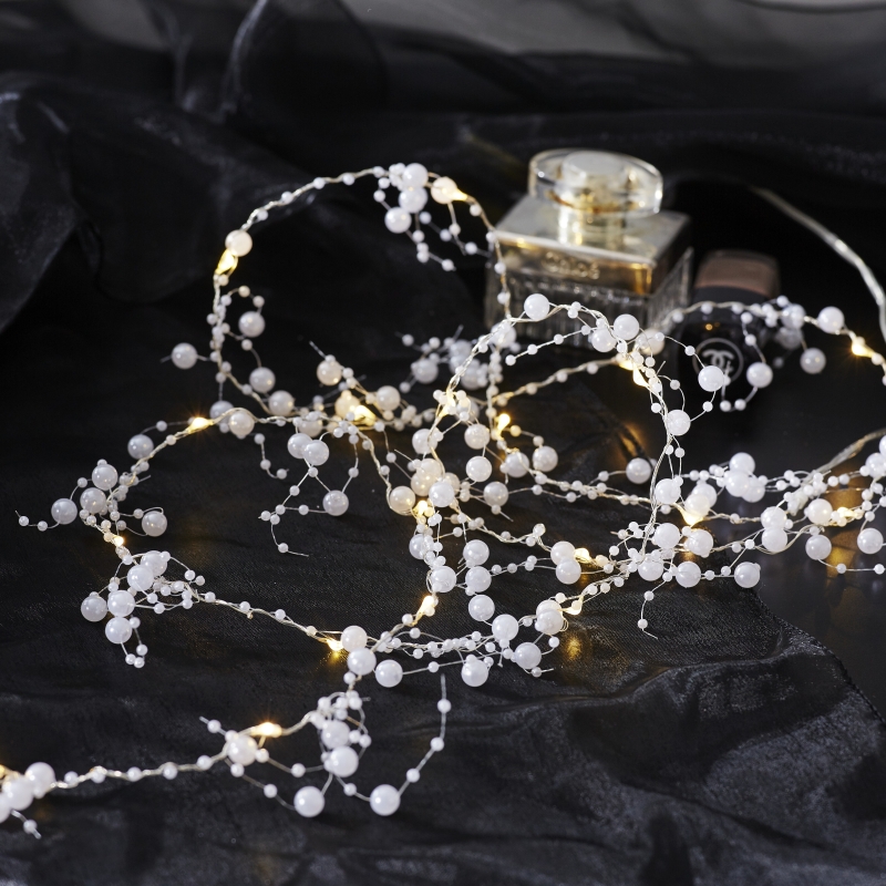 Valguskett Kastepisara pärlid 1.9m, 20 LED valge, taimer, patareitoide, IP20