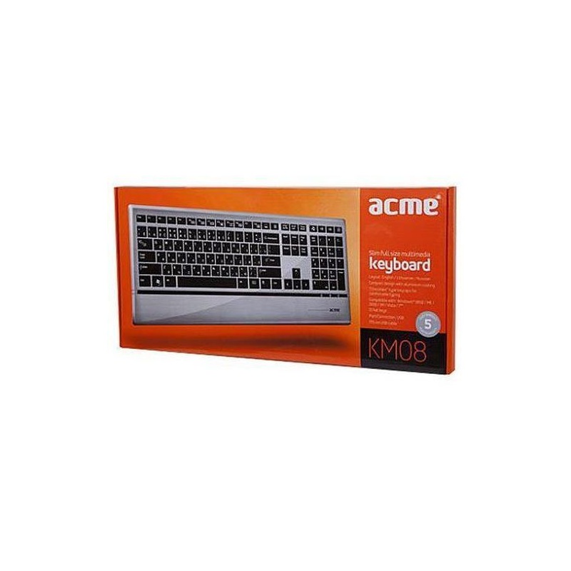 ACME klaviatuur KM-08 multimeedia hõbe,USB,EN/LT/RU EOL