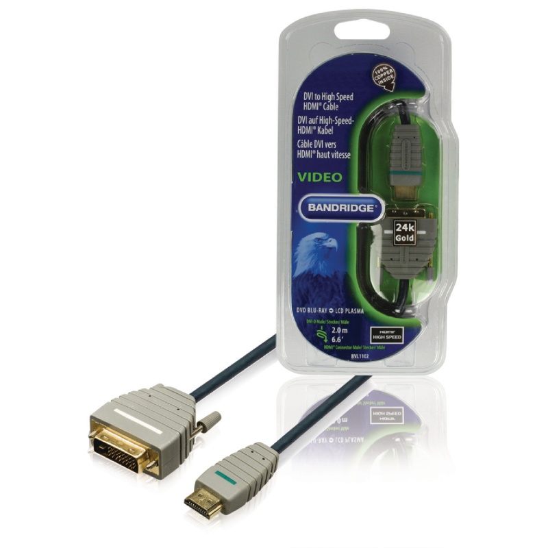 Bandridge BVL1102 HDMI otsik - DVI-D otsik 2.0m