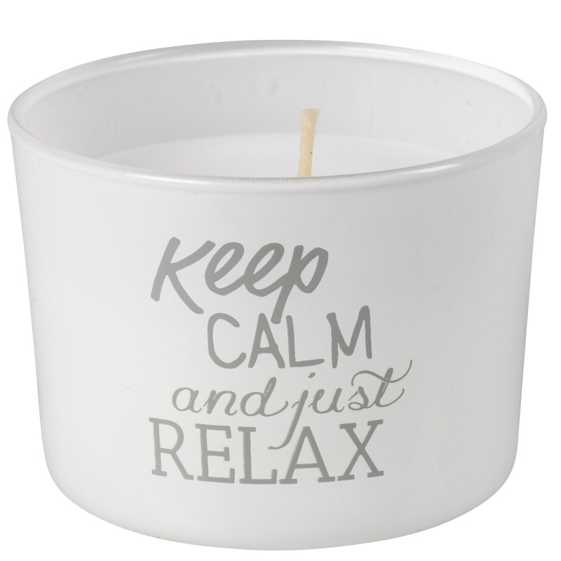Klaasis lõhnaküünal 6x8cm Keep calm and just relax (valge )/3