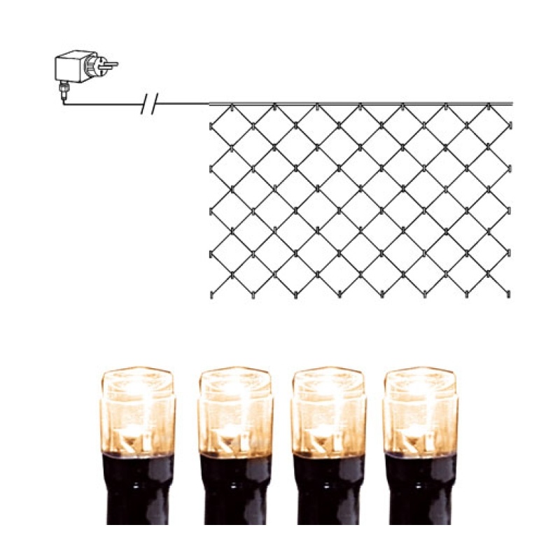 Valgusvõrk 90 soe-valge LED tulega, 2x1m, 10m kaabel, tulede vahe 23cm, 230V-24V DC, IP44