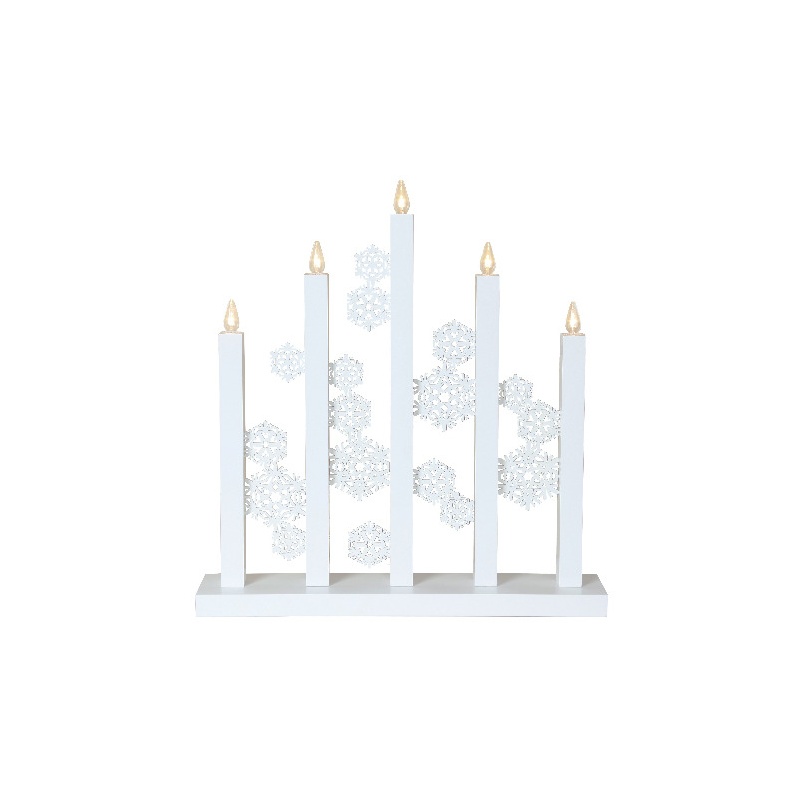 Valge küünlajalg "Langev lumi", 46x48x8cm, 5 LED, 230V, IP20