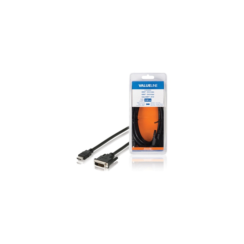 Videokaabel HDMI M - DVI-D (24+1) M, 3m, must