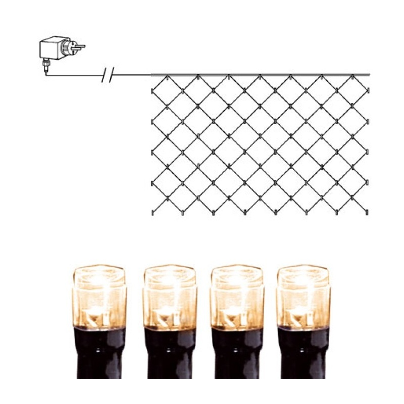 Valgusvõrk 90 soe-valge LED tulega, 2x1m, 10m kaabel, tulede vahe 23cm, 230V-24V DC, IP44