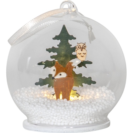 Украшение Лесные друзья 9см, стеклянный шар. 1 светодиод, питание от батареи, IP20
