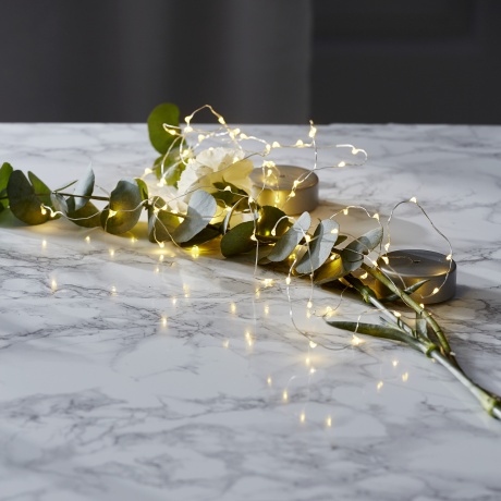 Valguskett Kastepisar 2m, 40 LED soe valge, taimer, patareitoide, IP20