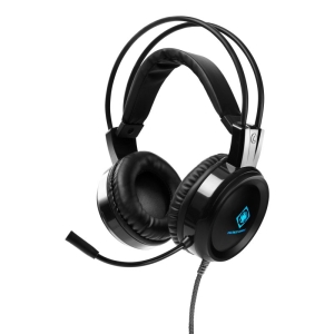 Kõrvaklapid mänguritele Deltaco mikrofoniga DH110, 3,5mm+USB pistikud, LED, must