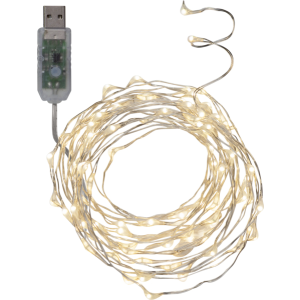 USB Valguskett "Kastetilgad" . 100 LED tuld, külm valge, hõbedane. Pikkus 5m, toitejuhe 1m, -pinge 5V DC