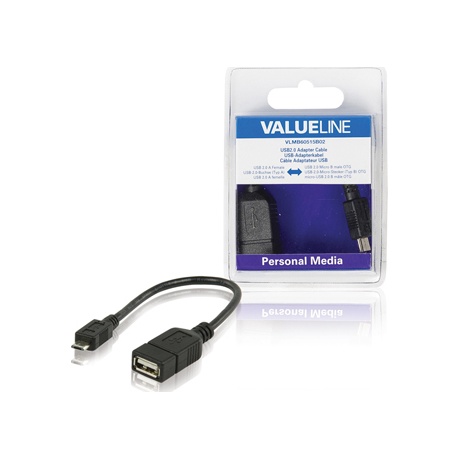 Valueline VLMB60515B02 USB Micro B otsik - USB A pesa adapter, OTG, 0,2m