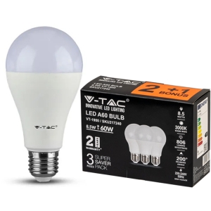 LED lamp 3-pakk, E27/A60/8,5W/806lm/3000K