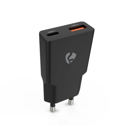Toalaadija USB-C + USB-A, 20W, QuickCharge, must