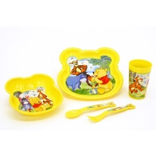 Cutlery set in part 5. Disney Winnie the Pooh (plate, bowl, cup, spoon, fork), plastic,