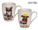 Mug with Dog Happy Birthday, ca. 10 x 8 cm 2 different