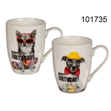 Happy Birthday Mug with Dog, ca. 10 x 8 cm 2 different