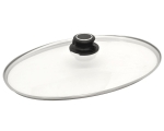 Oval glass lid with metal edge and ventilation button 35x24cm