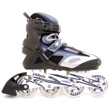 Roller skates no. 46 blue / gray, soft boots, alu undercarriage, 82A wheels 84x24mm, Abec-7 chrome. ball bearings / 4