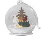 Decoration Forest Friends 9cm, glass ball. 1 LED, battery powered, IP20