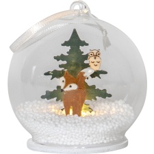 Decoration Forest Friends 9cm, glass ball. 1 LED, battery powered, IP20