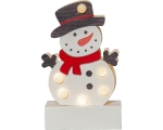 Wooden decoration, Snowman Freddy 14cm. 6 LED light, battery powered, IP20
