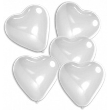 Balloon Heart 30cm, white, with plastic handle, 5pcs