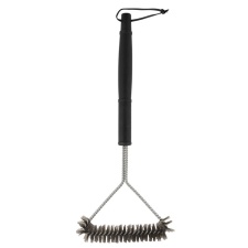Grill cleaning brush, triangular, with a long handle