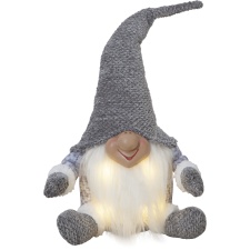 Decoration sitting elf, grey, 34cm. 4 LEDs, battery powered, IP20