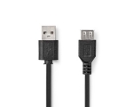 Кабель USB 2.0 Nedis USB-A socket - USB-A plug, 3м, черный, блистер