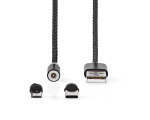 Cable Type-C/micro USB, 2m, black, USB2.0, magnet, nylon