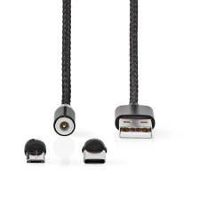 Кабель Type-C/micro USB, 2м, черный, USB2.0, магнит, нейлон