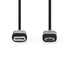 Kaabel USB-C M - micro USB M, 1m, must, kilekotis