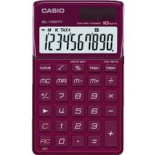 Casio SL1100TV pocket calculator 10 digits, solar/battery powered burgundy EOL