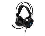 Gaming headphones with Deltaco microphone DH110, 3.5mm + USB plugs, LED, black