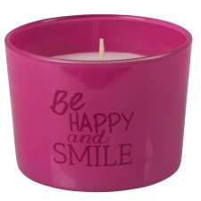 EOL Glass scented candle 6x8cm Be happy and smile (pink)/3