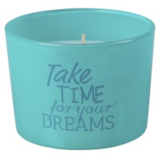 EOL Glass scented candle 6x8cm Take time for your dreams (turquoise blue)/3