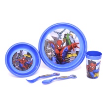 Cutlery set in part 5. Disney Spiderman (plate, bowl, cup, spoon, fork), plastic,