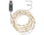 USB Light chain &quot;Dew drops&quot; 100 LED lights, cold white, silver. Length 5m, power cord 1m, voltage 5V DC
