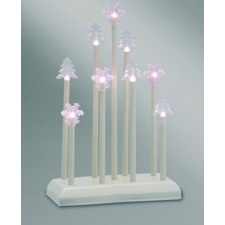 Advent candlestick with 9 lights, white, 4 snowflakes + 5 spruces