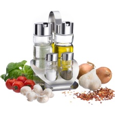 Oil and vinegar, pepper and salt box &quot;Wien&quot; 2*40ml and 2*160ml on a stainless base