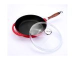 LAVA Cast iron pan, Ø28, wooden handle + glass lid, enamelled, red