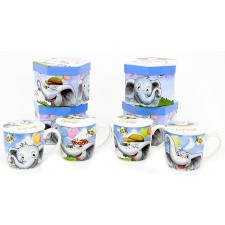 Mug with 30cl lid, 4 different elephant pictures / 36