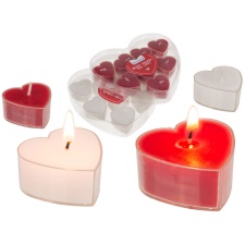 Tealight heart 4x 4 cm, in a heart-shaped box, red, white