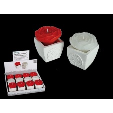 Candle rose in a white pot 7x5,5cm