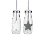 Drink bottle with straw and metal lid, 300ml, Star