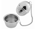 Cup sinkable tea ball with base, stainless steel