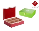 Коробка чайная 25 * 19 * 8см (2x3 ячейки) красная / зеленая, деревянная