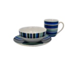 Porcelain dish set, 3 parts, with blue stripe / 8